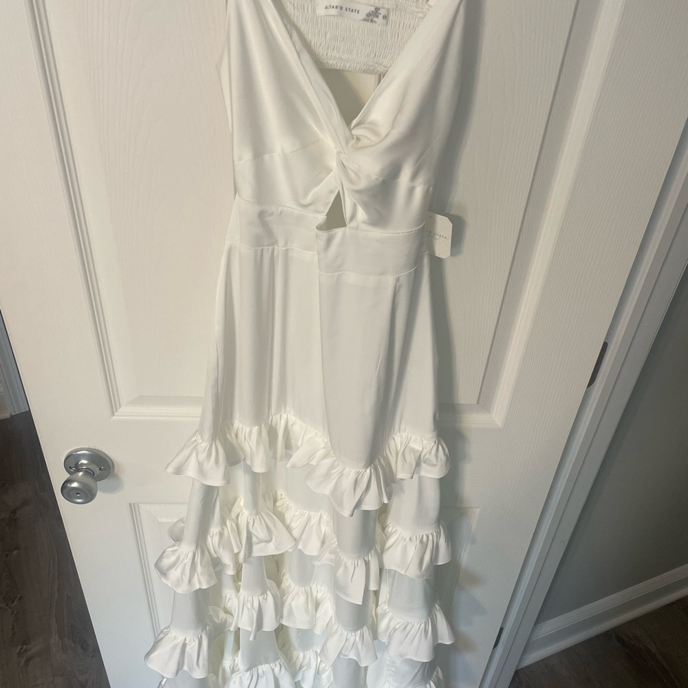 Altar'd State White Maxi Dress with Ruffles